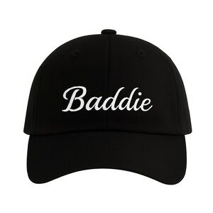 Baddie Black Baseball Hat White Script Embroidered Adjustable Cap Cute Trendy